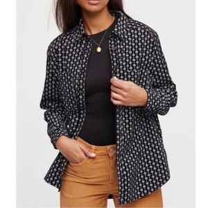 Free People Black and White Polka Dot Button Down Shirt